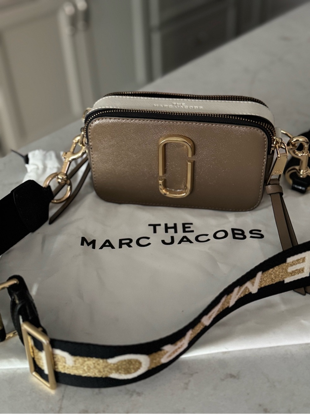 Never used Marc Jacobs Metallic Gold Double Zip Crossbody Camera Bag